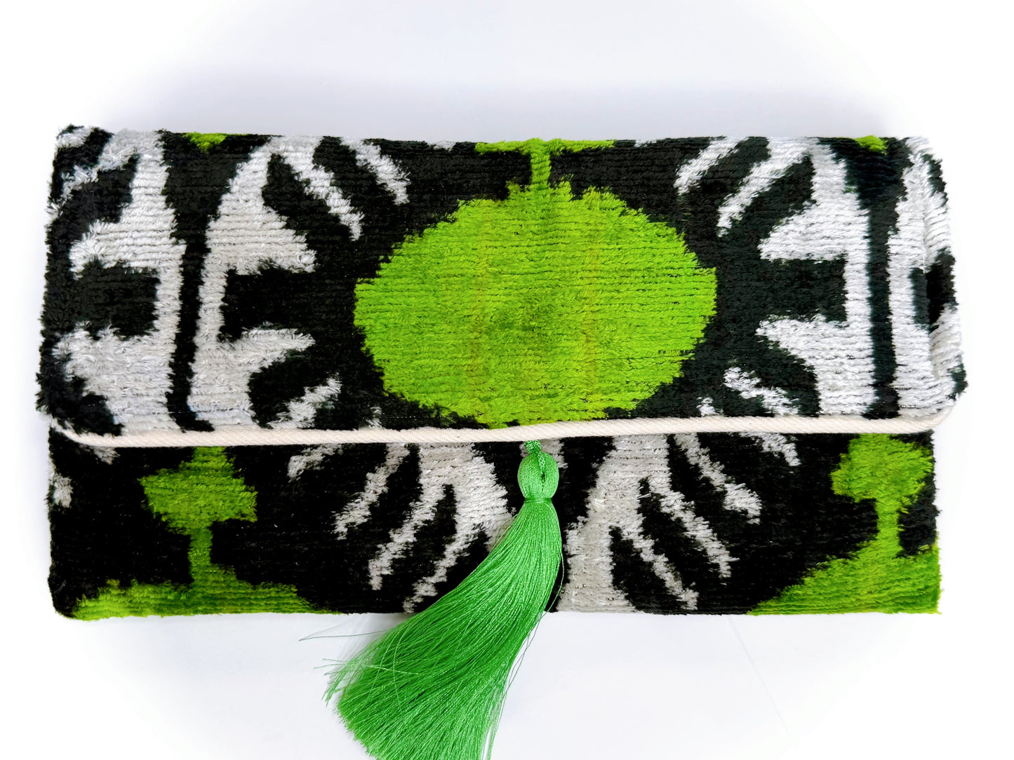 ikat silk clutch - black green