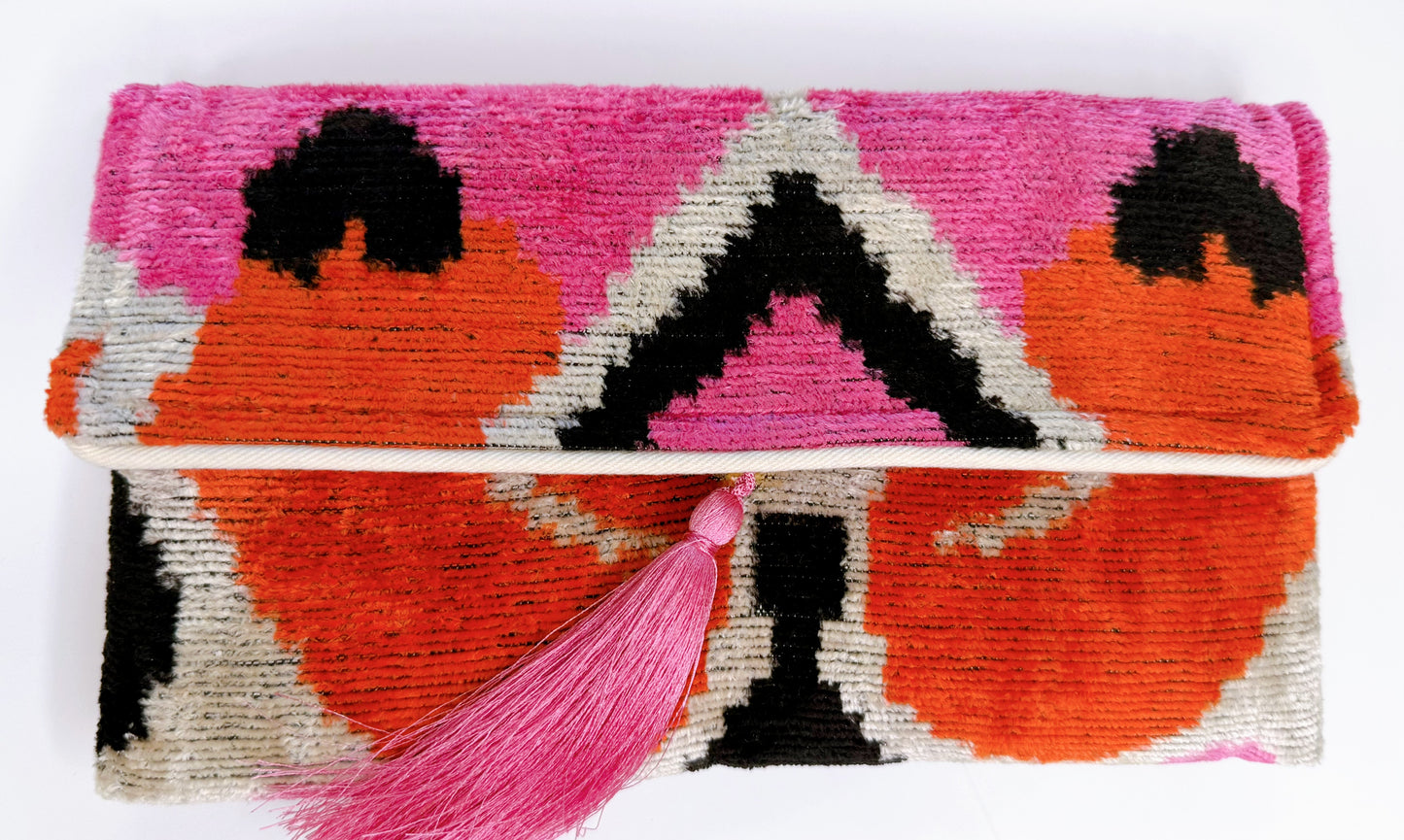 ikat silk clutch - pink orange
