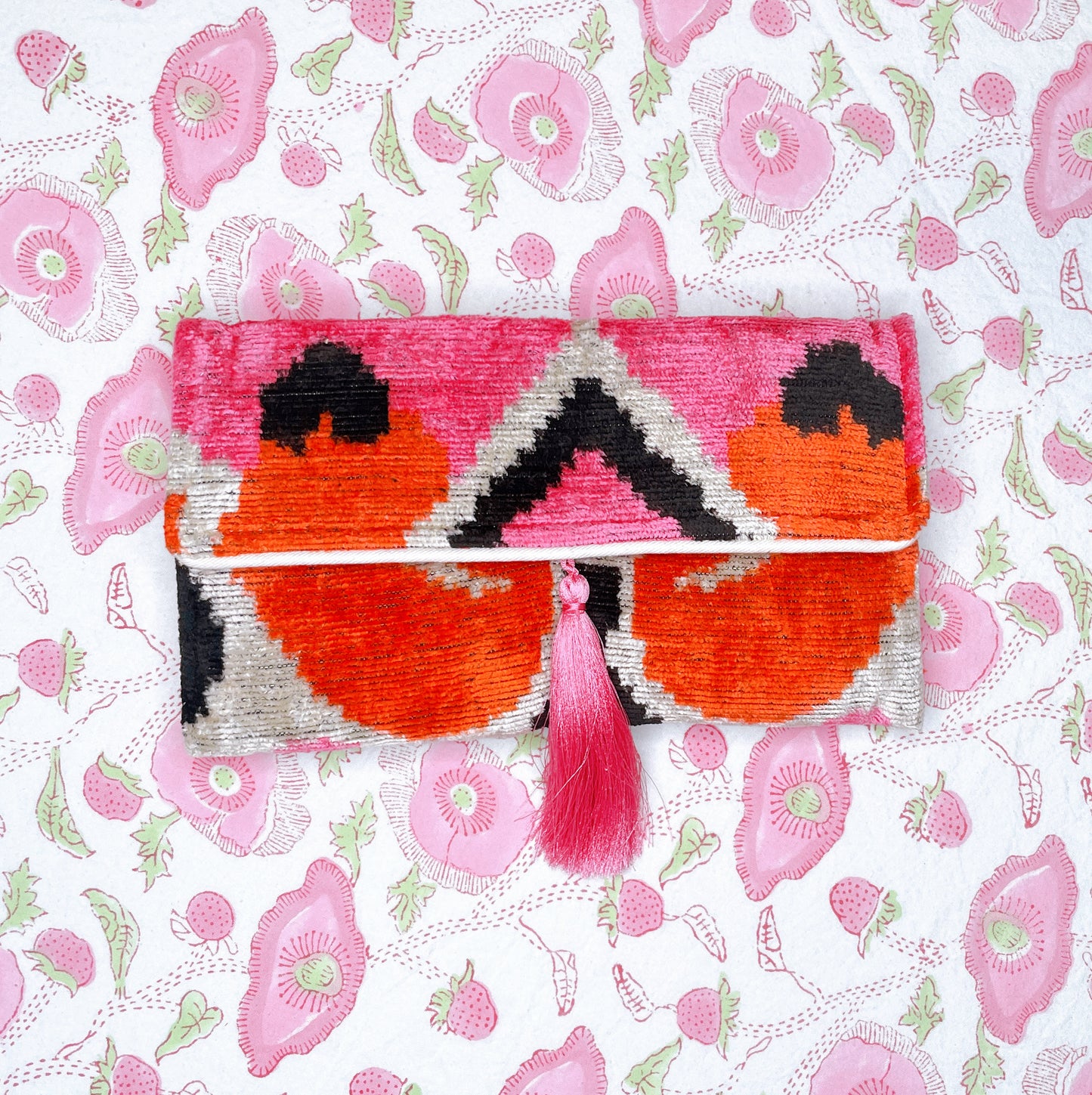 Ikat Clutch - Pink Orange Heart