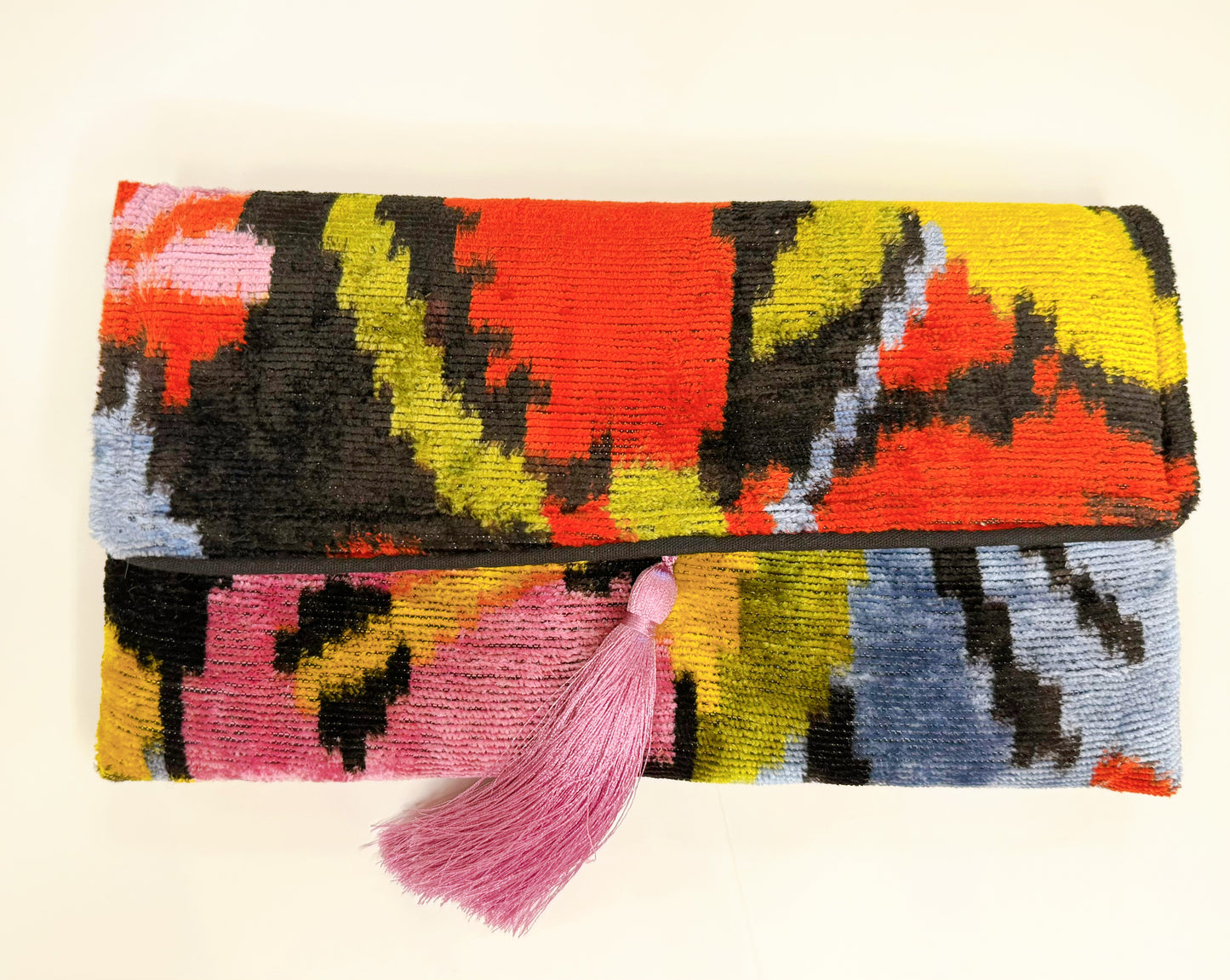 ikat silk clutch - black multi