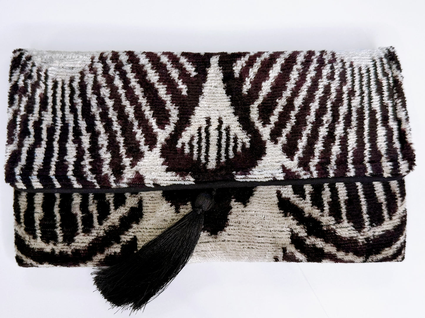 ikat silk clutch - brown ivory