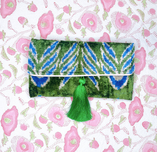 Ikat Clutch - Green Bud